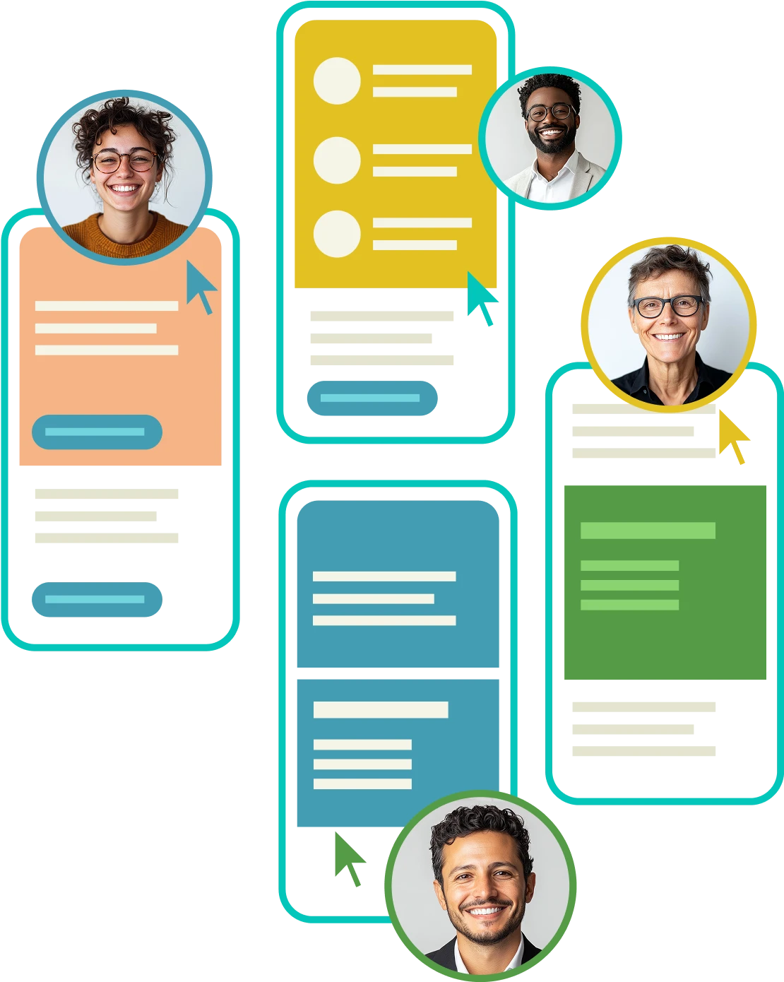 Different customers interacting with different interfaces.